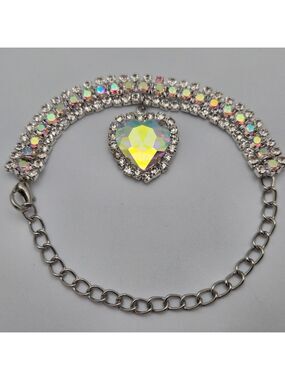 ✨2/$10✨Rhinestone Heart Bracelet Iridescent Crystal Pendant Aurora Borealis